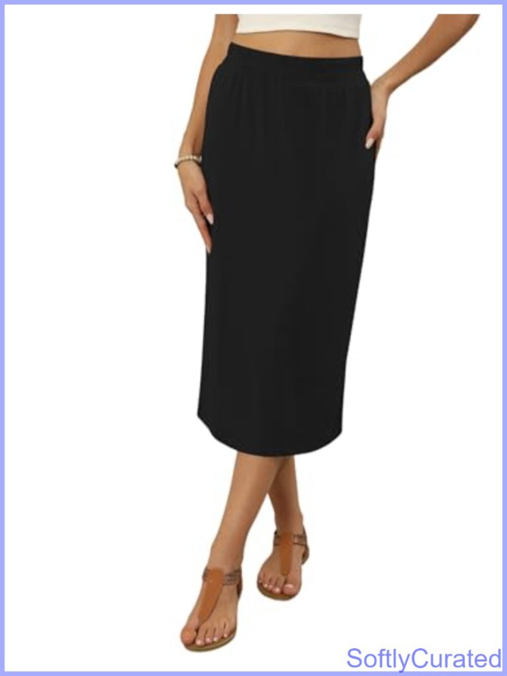 Midi Skirt High Waisted Straight with Slit Summer Casual